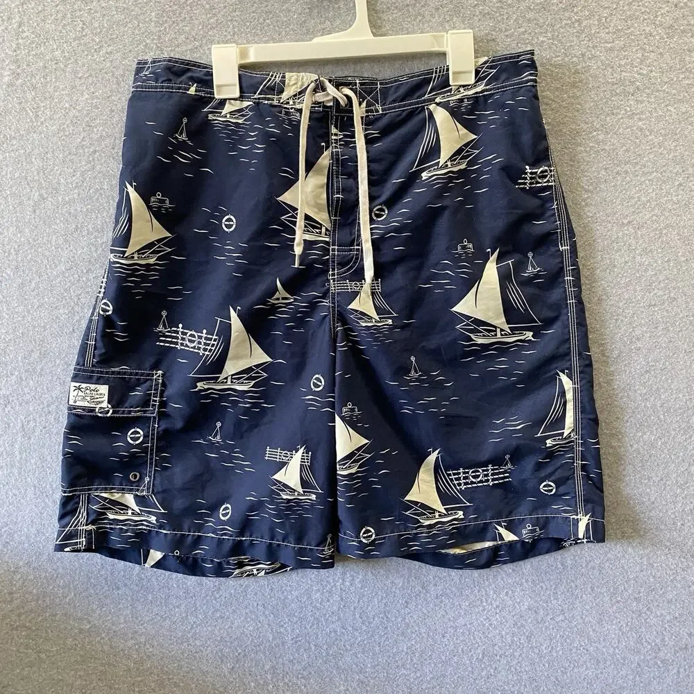 Vtg Polo Ralph Lauren Swim Trunks Mens XL Navy Sailboat Nautical Board Shorts 9”